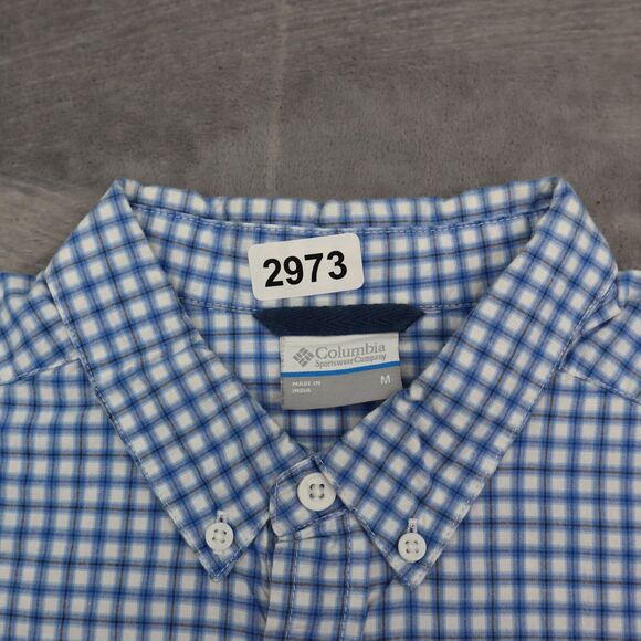 Columbia Button Up Shirt Mens M Blue Checked Fishing Outdoor Fish Hike Camp - Picture 6 of 14